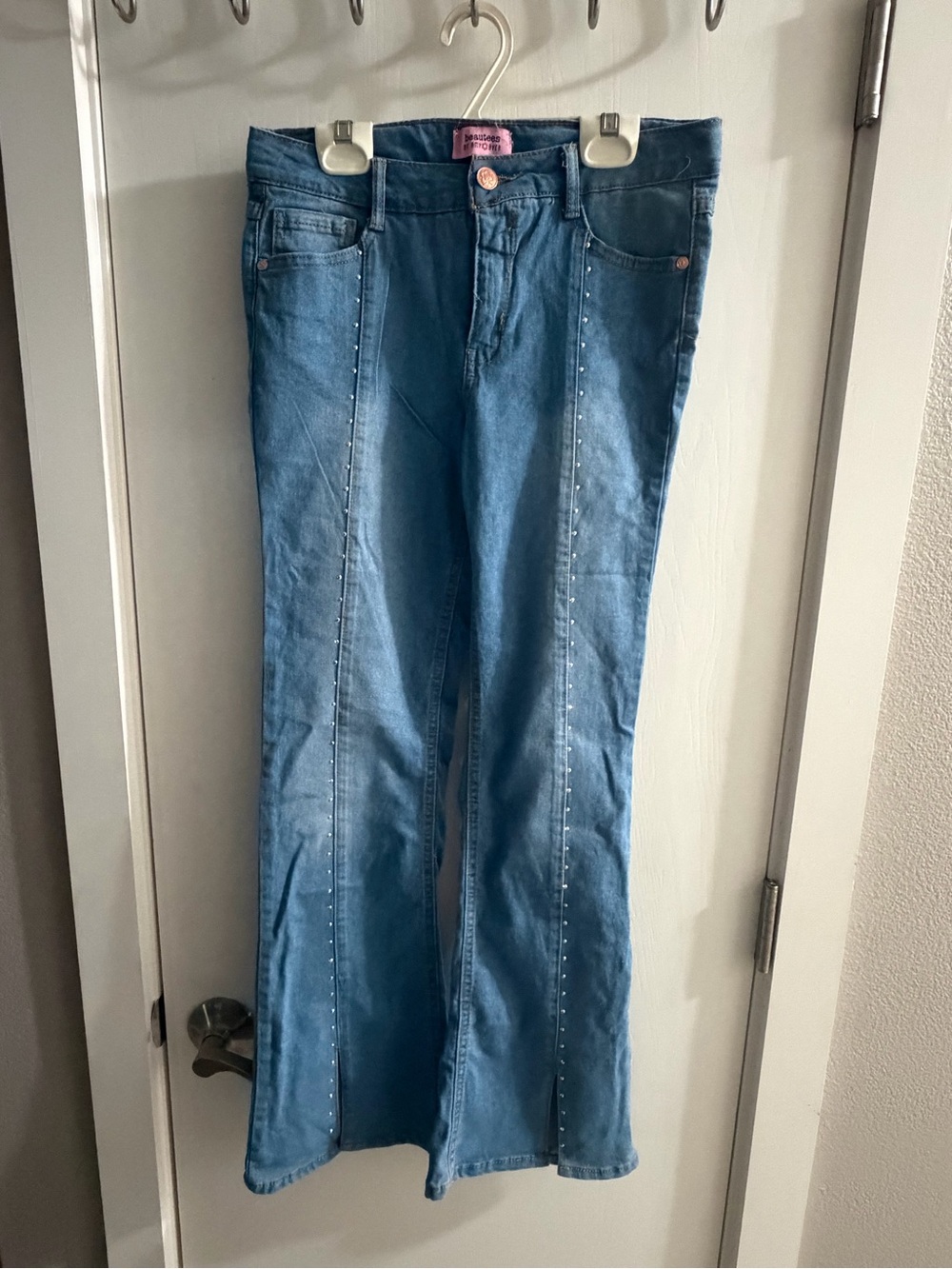 Blue girls Flared Jeans with Side Stud Detail